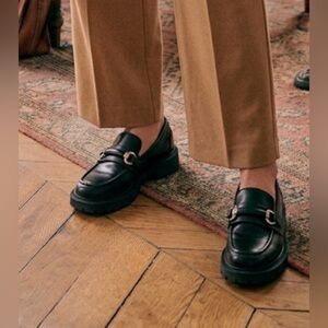 Zara Black chunky Loafers with Gold Chain Detail. Size 6.